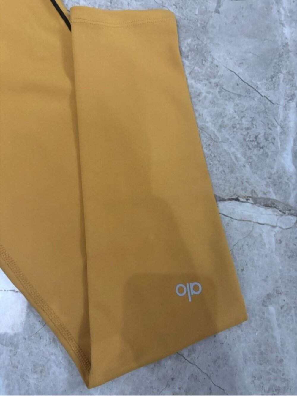 ALO Yoga Mustard Yellow & Black Piping Sports Bra and Leggings Set - Picture 3 of 5